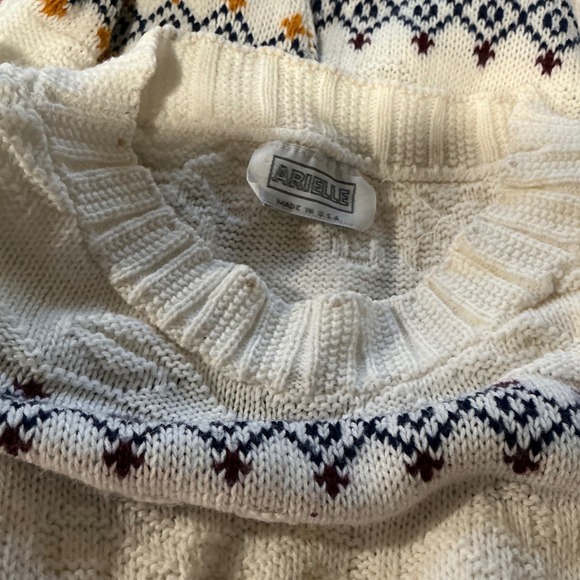 Arielle Cream Cable Knit Geometric Pattern Sweater Made in USA - Picture 5 of 7